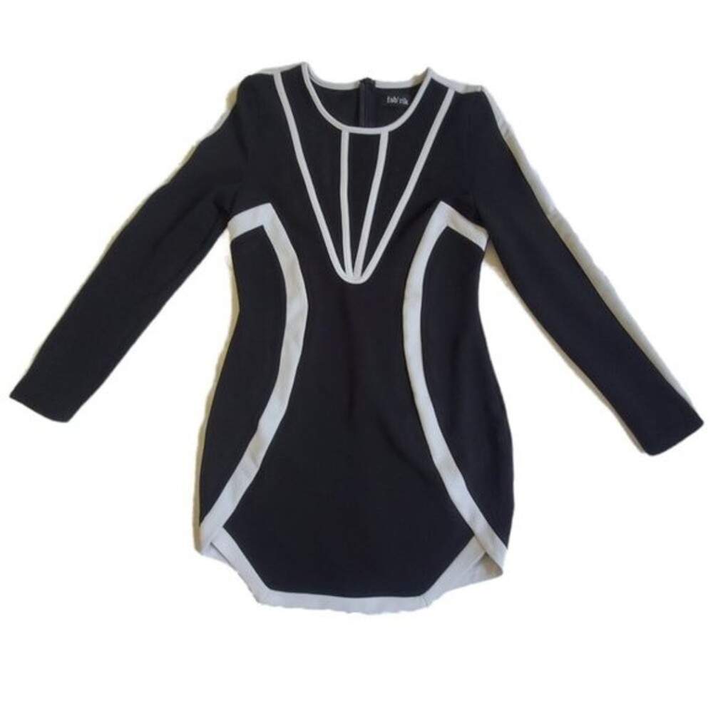Fab'rik black white long sleeve dress sz L